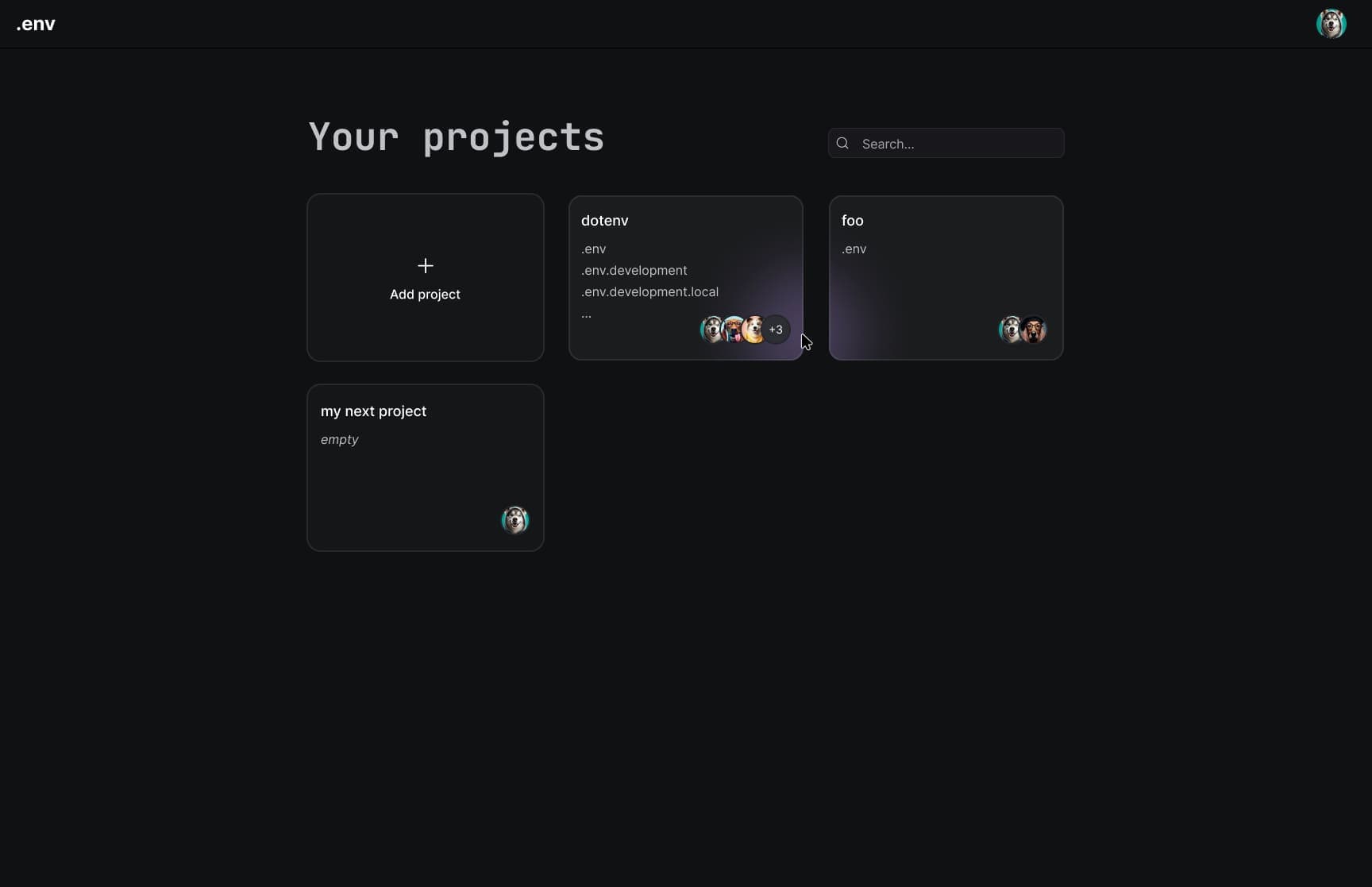 dotenv Projects UI Preview